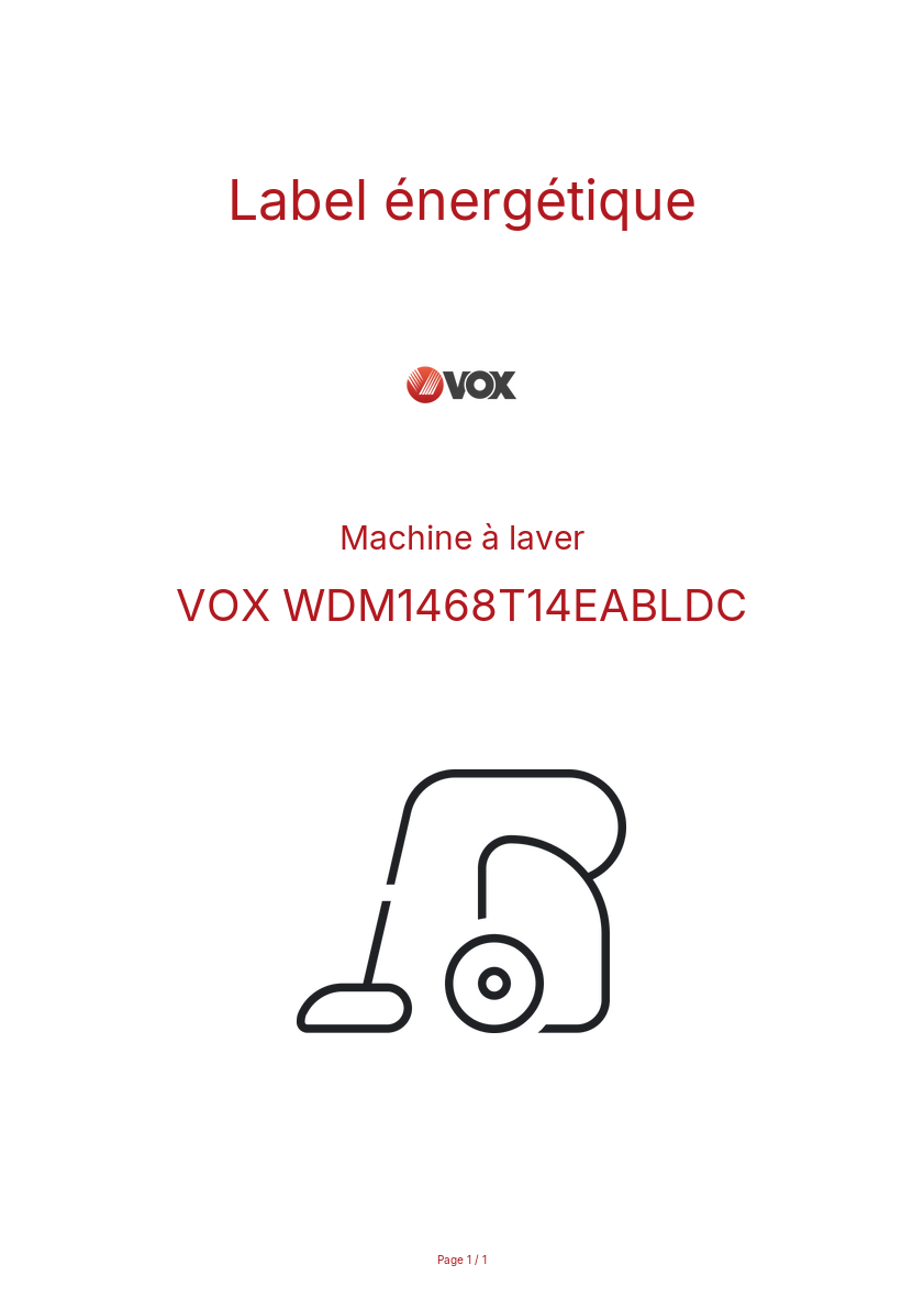 Page n°1 - Label énergétique VOX WDM1468T14EABLDC