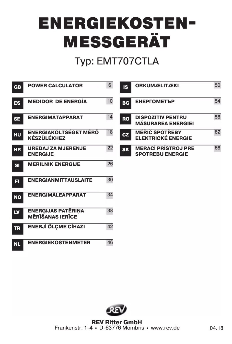 Page n°1 - Manuel utilisateur REV EMT707CTLA
