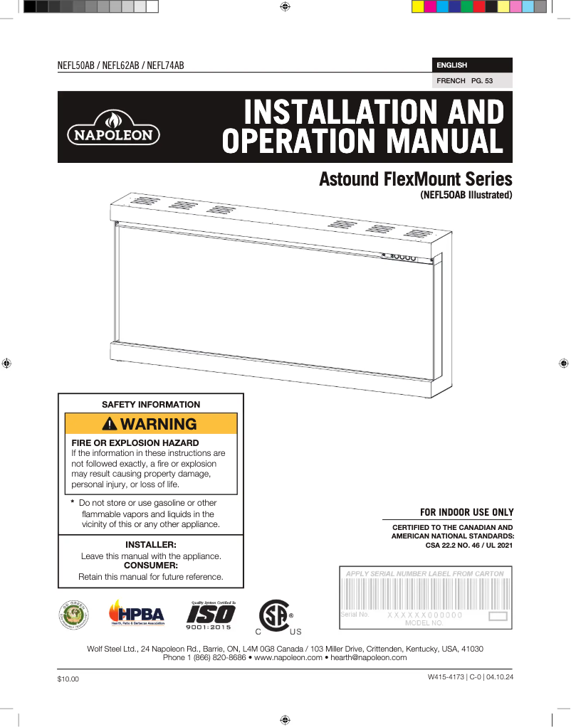 Página 1 del manual Manual de usuario Napoleon Astound FlexMount NEFL50AB
