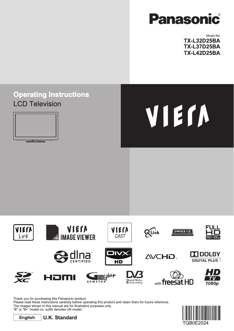 Page 1 de la notice Manuel utilisateur Panasonic Viera TX-L32D25BA