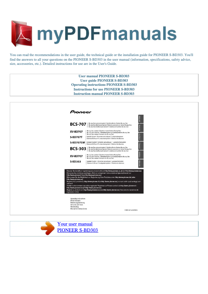 Page n°1 - Manuel utilisateur Pioneer S-BD303
