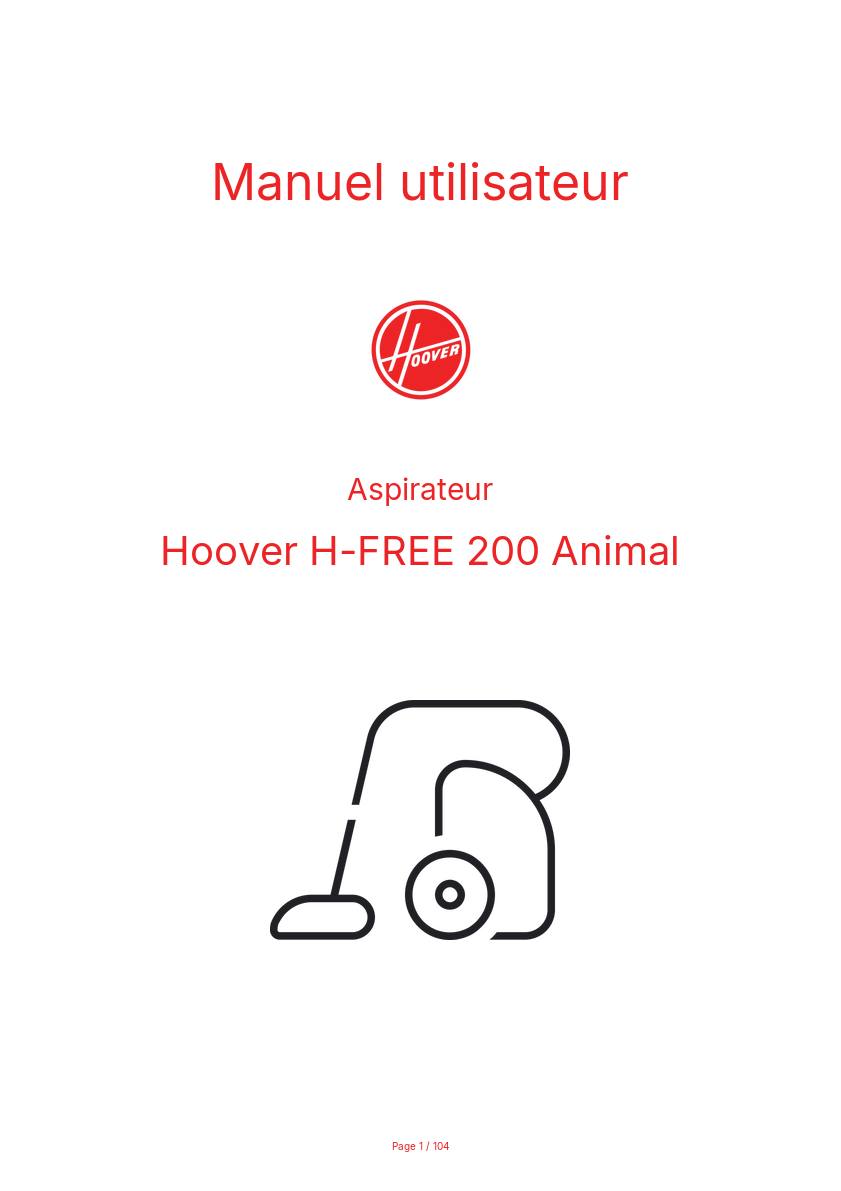 Page n°1 - Manuel utilisateur Hoover H-FREE 200 Animal