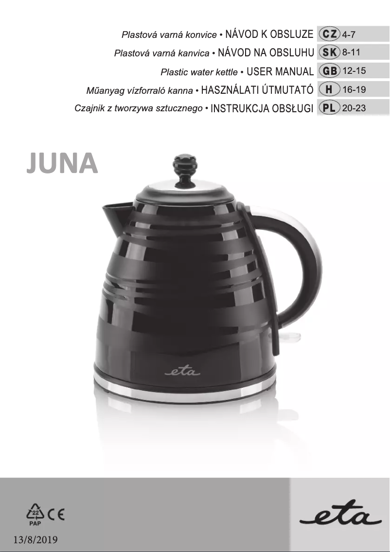 Image de la première page du manuel de l'appareil Juna 1605 90020