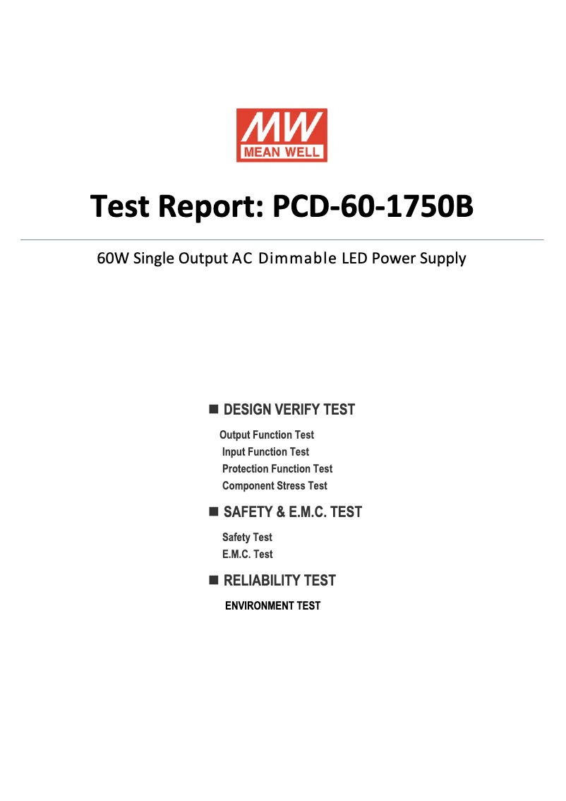 Page 1 de la notice Fiche technique Mean Well PCD-60-1750B