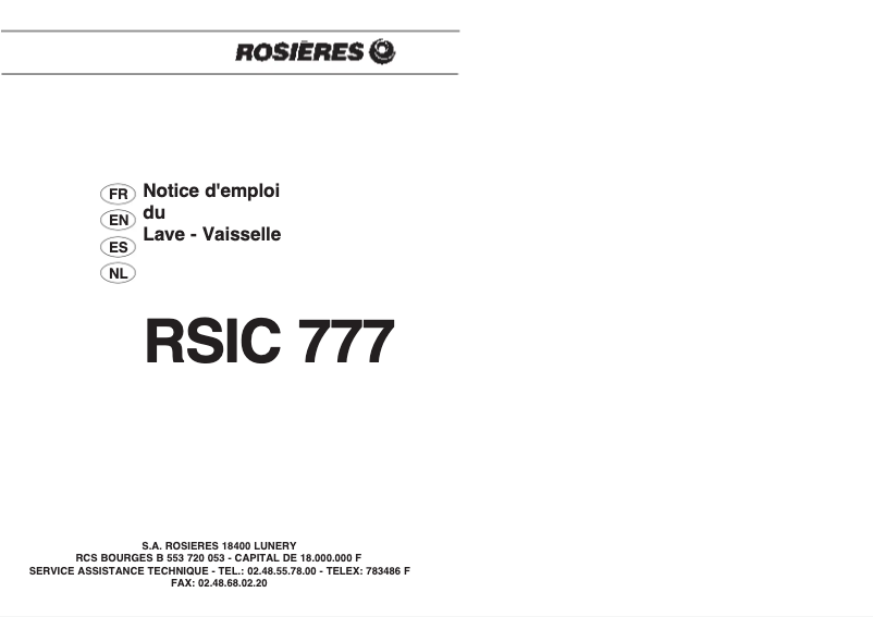 Page 1 de la notice Manuel utilisateur Rosieres LSRSIC777 IN