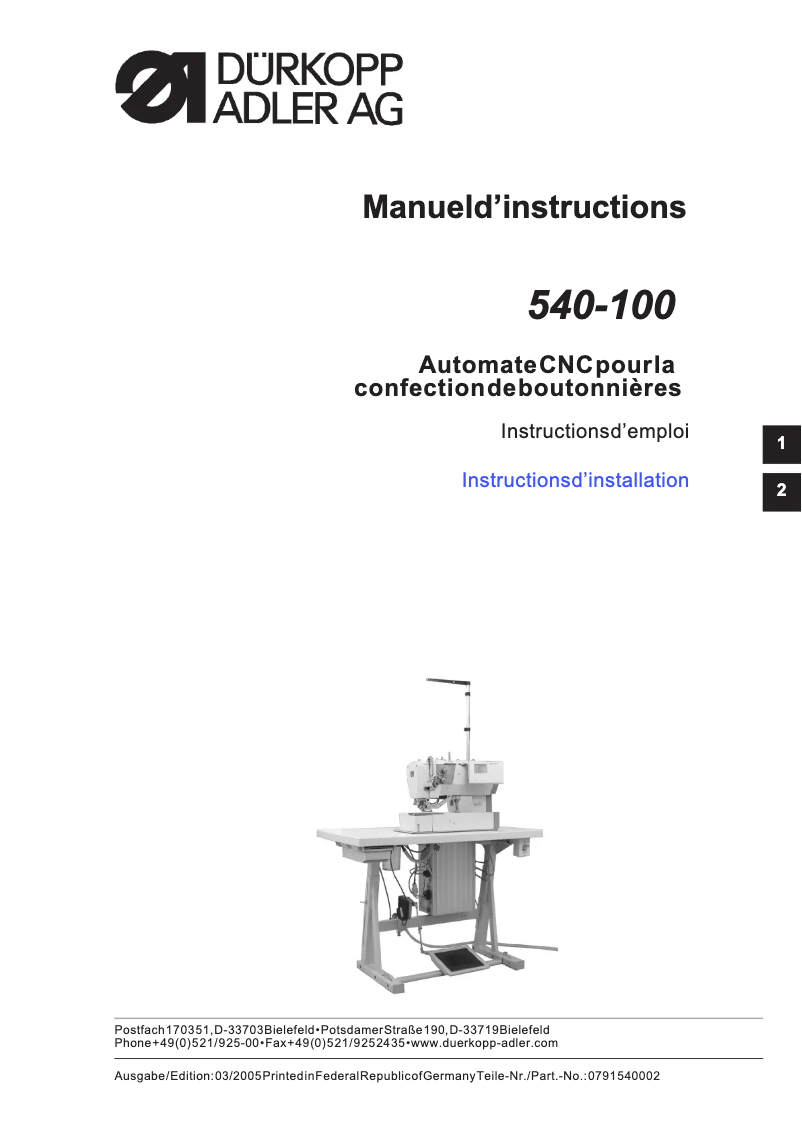 Image de la première page du manuel de l'appareil 540
