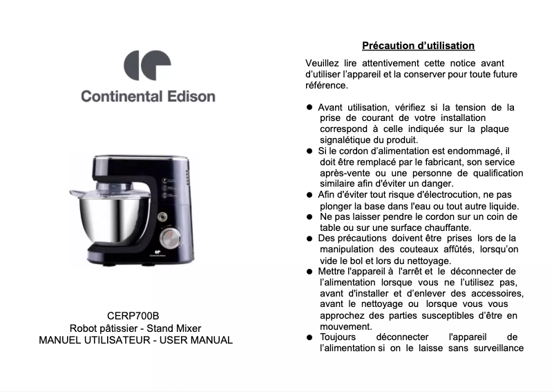 Image de la première page du manuel de l'appareil CERP700B