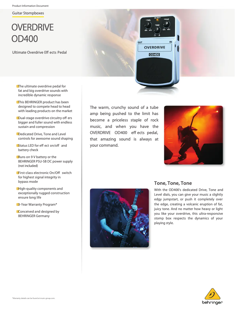 Page n°1 - Fiche technique Behringer Overdrive OD400