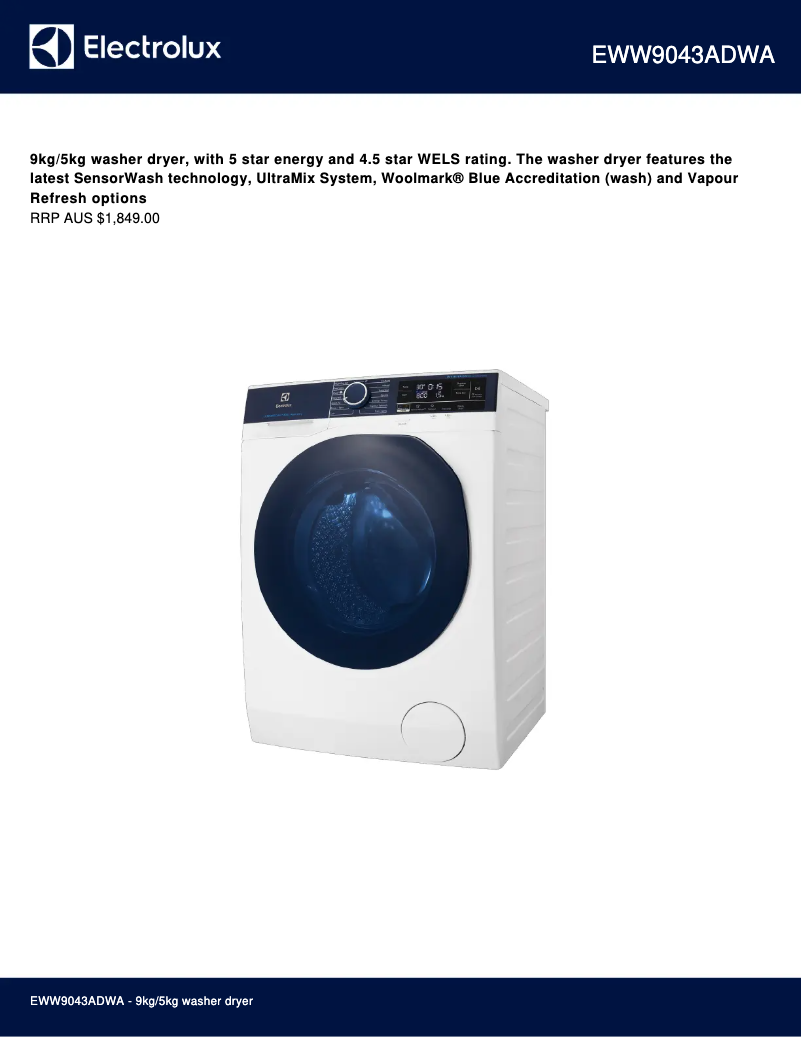 Page n°1 - Fiche technique Electrolux EWW9043ADWA