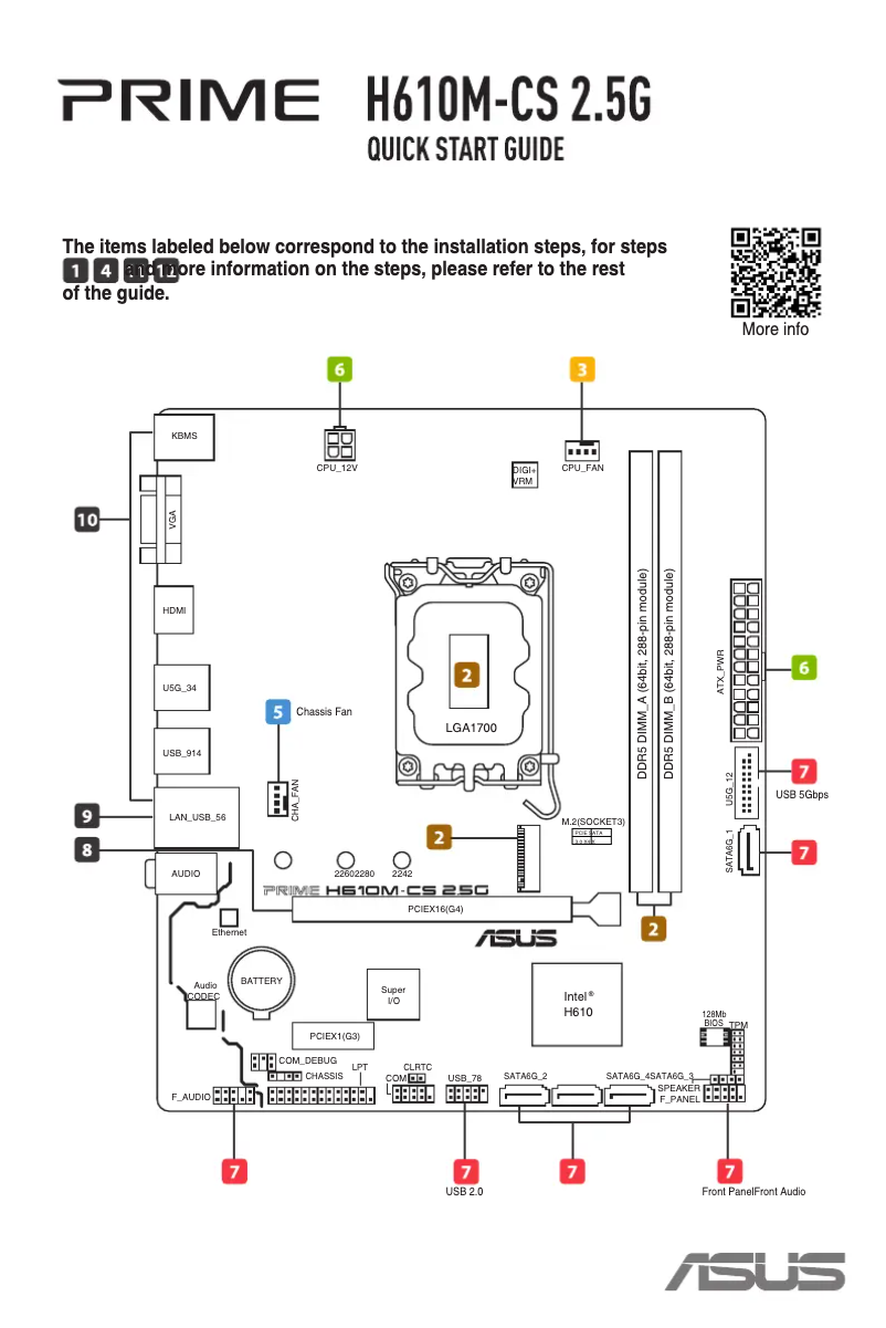 Page 1 de la notice Guide de démarrage rapide Asus PRIME H610M-CS 2.5G