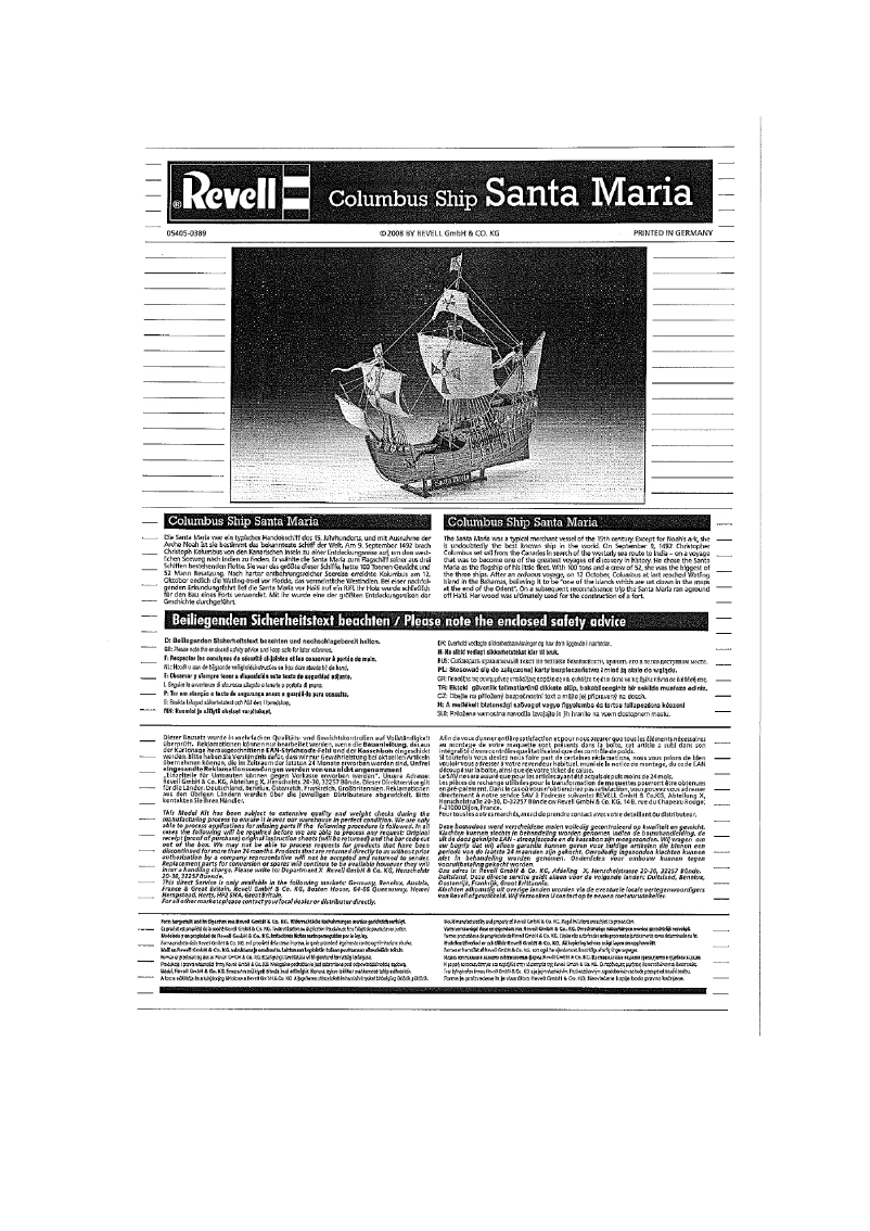 Page 1 de la notice Manuel utilisateur Revell Columbus Ship Santa Maria