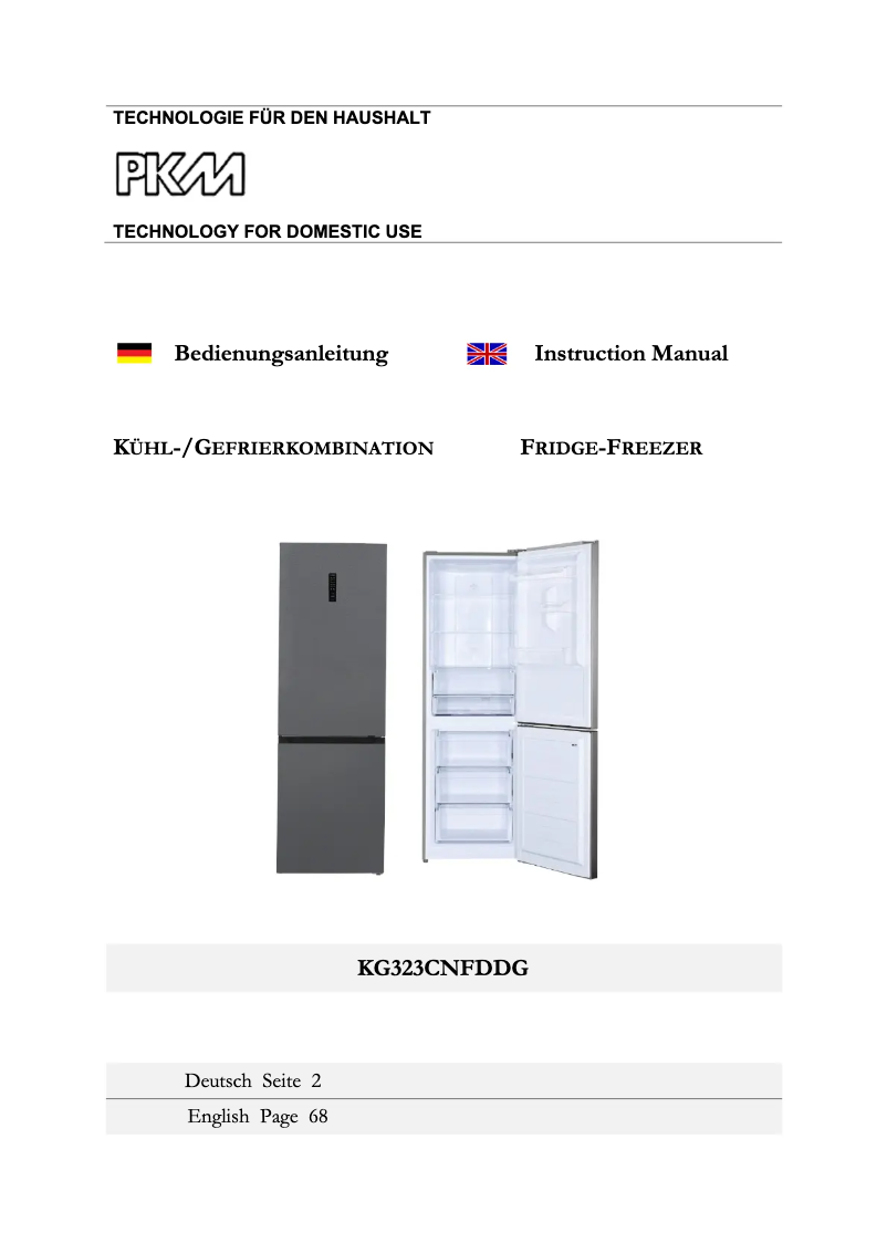 Page 1 de la notice Manuel utilisateur PKM KG323CNFDDG