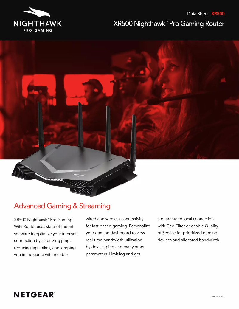 Page 1 de la notice Fiche technique Netgear Nighthawk Pro Gaming XR500