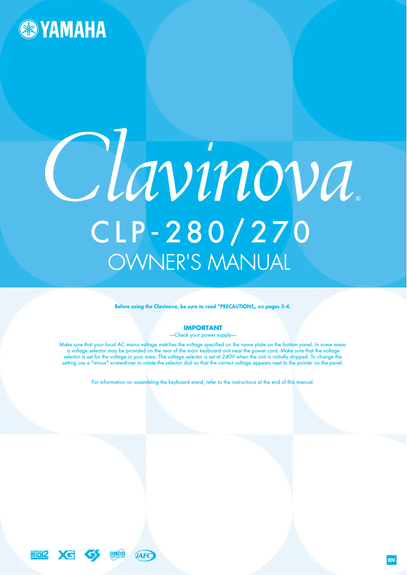 Page 1 de la notice Manuel utilisateur Yamaha Clavinova CLP-280