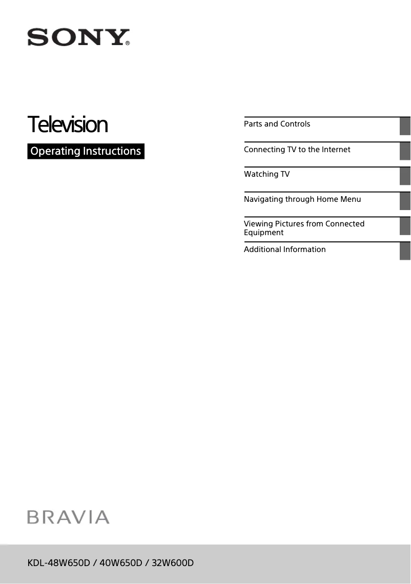 Image de la première page du manuel de l'appareil Bravia KDL-32W600D