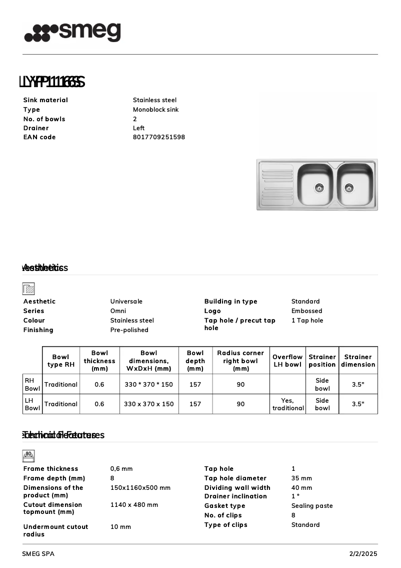 Page n°1 - Manuel utilisateur Smeg LYP116S