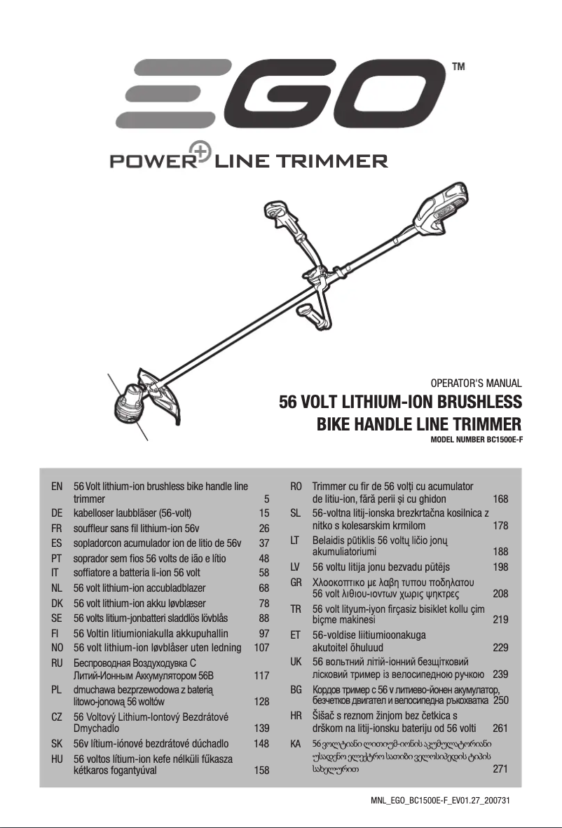 Page 1 de la notice Manuel utilisateur EGO BC1500E