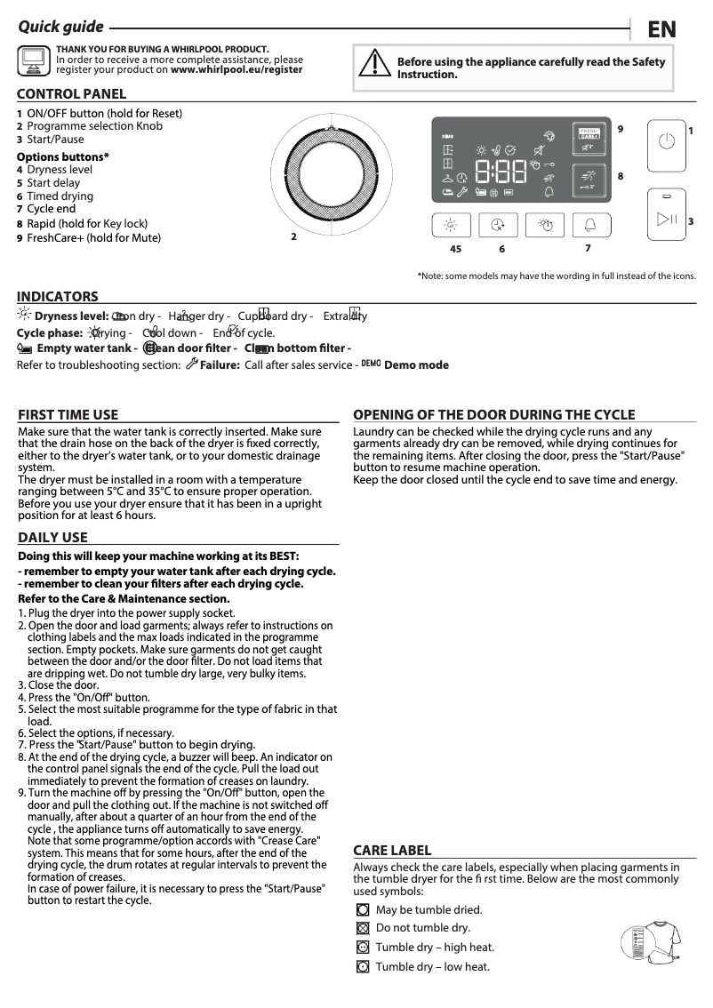Página 1 del manual Manual de usuario Whirlpool FFT M11 8X1SBS