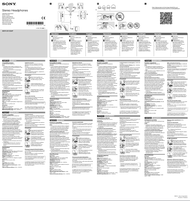 Page 1 de la notice Manuel utilisateur Sony MDR-EX100AP