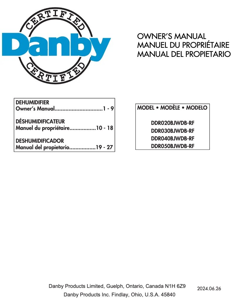 Page 1 de la notice Manuel utilisateur Danby DDR020BJWDB-RF