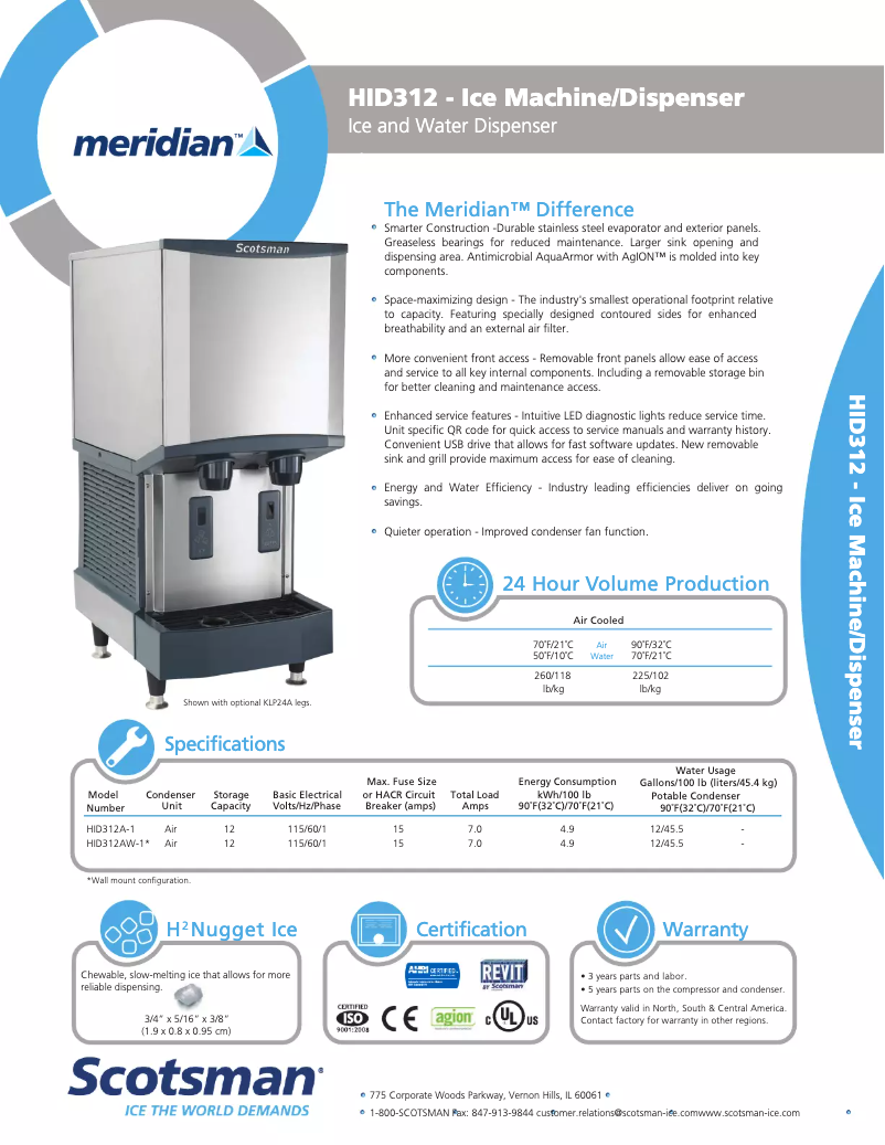 Page n°1 - Fiche technique Scotsman HID312A-1A