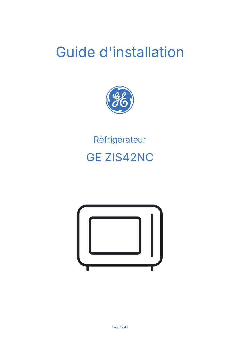 Page n°1 - Guide d'installation GE ZIS42NC