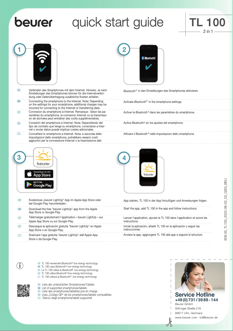 Página 1 del manual Guía de inicio rápido Beurer TL 100
