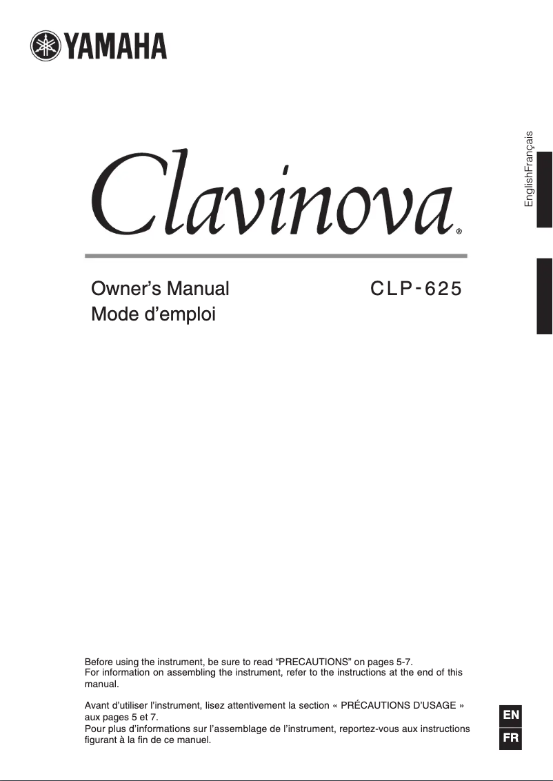 Page n°1 - Manuel utilisateur Yamaha Clavinova CLP-625