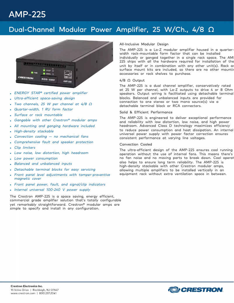 Page n°1 - Manuel utilisateur Crestron AMP-225