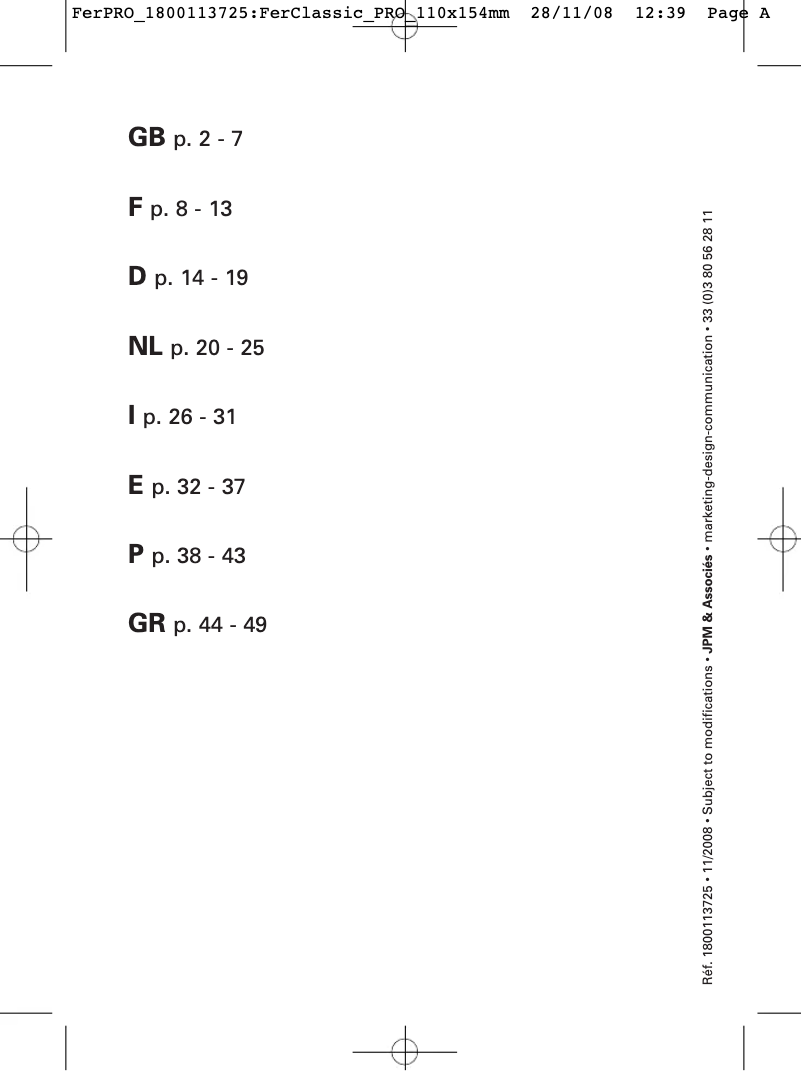 Image de la première page du manuel de l'appareil Pro Perfect DG8760