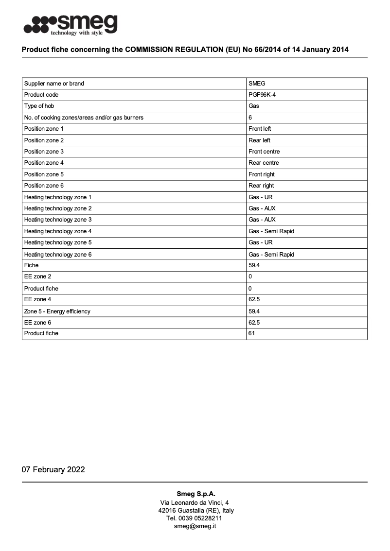 Page 1 de la notice Brochure Smeg PGF96K-4