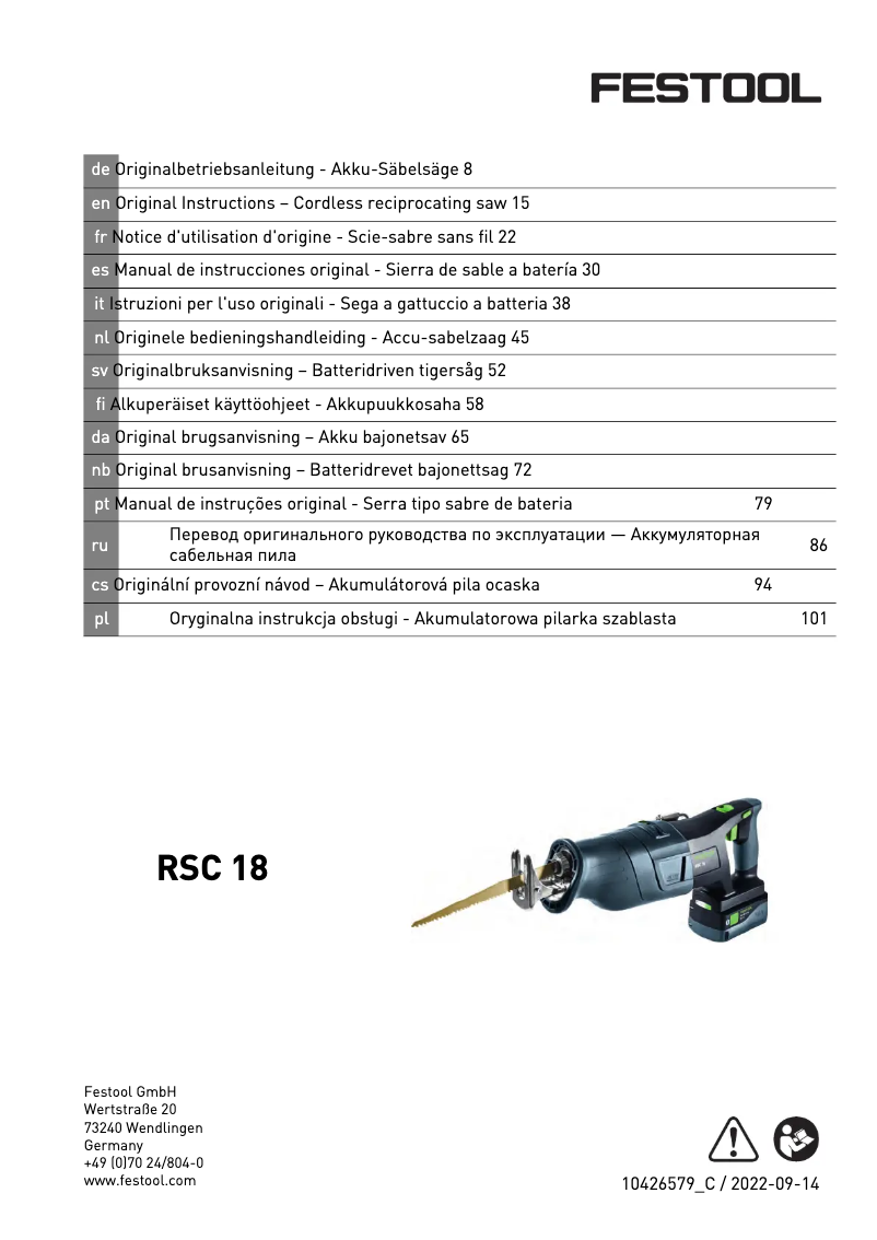 Image de la première page du manuel de l'appareil Carvex RSC 18 EB