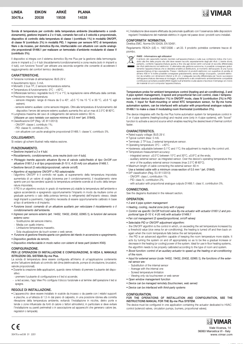 Page 1 de la notice Manuel utilisateur Vimar 30478.B