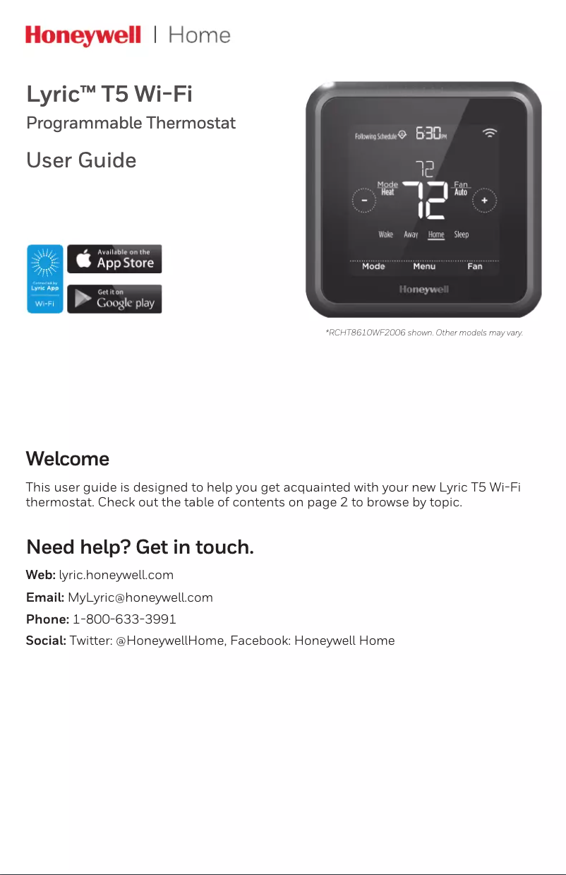 Page 1 de la notice Manuel utilisateur Honeywell RCHT8612WF2005/W