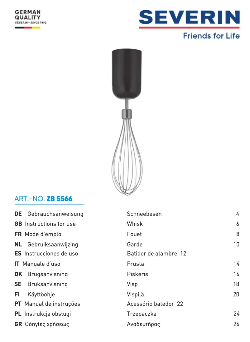 Page 1 de la notice Manuel utilisateur Severin ZB 5566