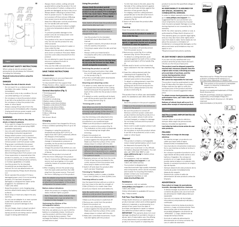 Image de la première page du manuel de l'appareil Norelco BT1211
