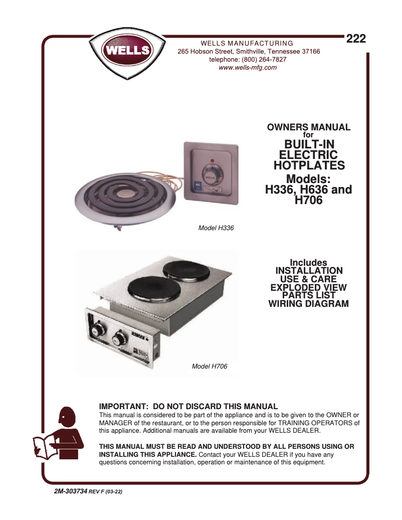Page n°1 - Manuel utilisateur Wells H63