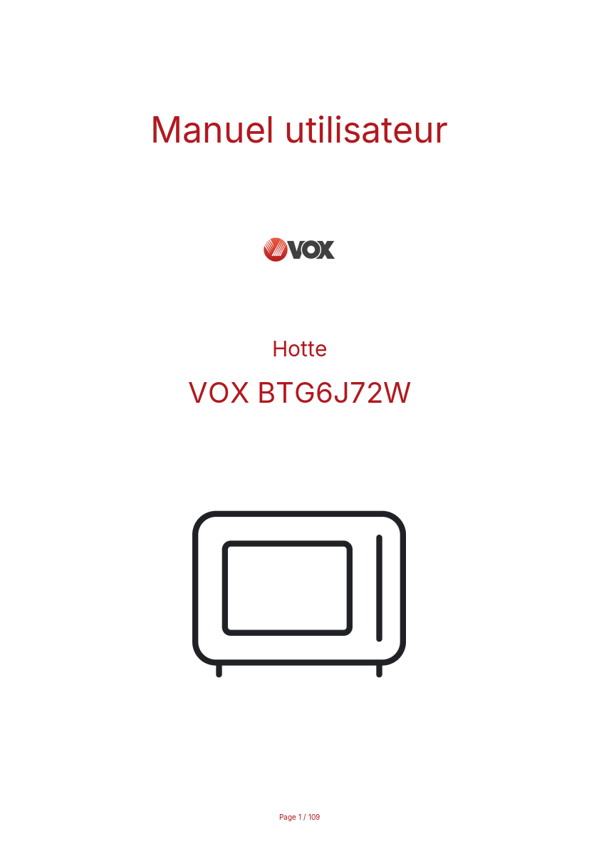 Page n°1 - Manuel utilisateur VOX BTG6J72W