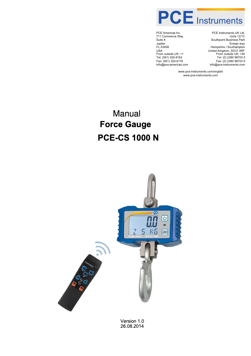Page n°1 - Manuel utilisateur PCE Instruments PCE-CS 1000N