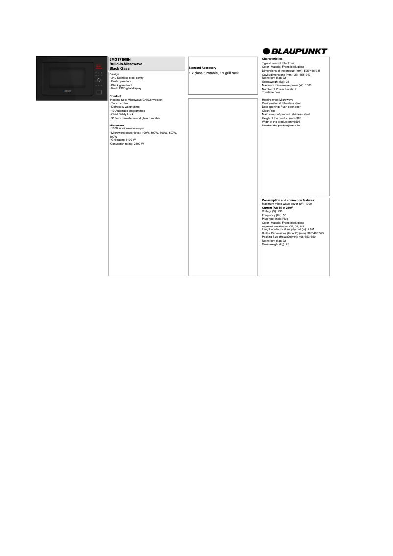 Page n°1 - Label énergétique Blaupunkt 5MG17190IN