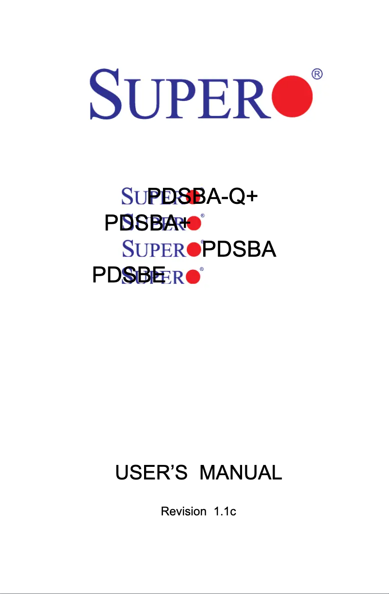 Page 1 de la notice Manuel utilisateur Supermicro PDSBA-Q+