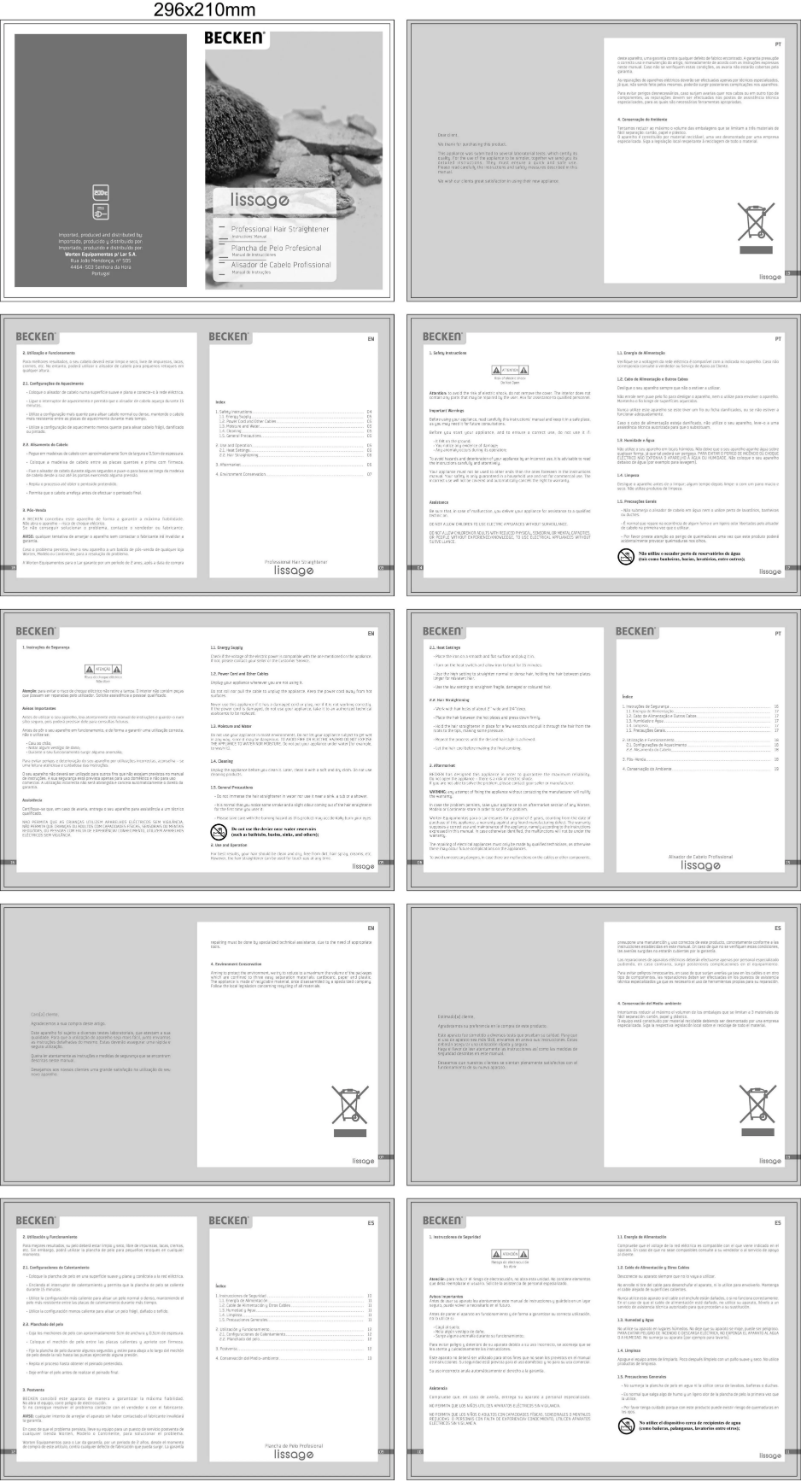 Page 1 de la notice Manuel utilisateur Becken Lissage