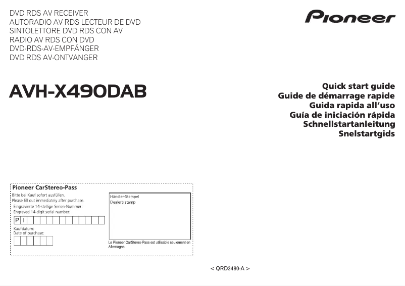 Page 1 de la notice Guide de démarrage rapide Pioneer AVH-X490DAB