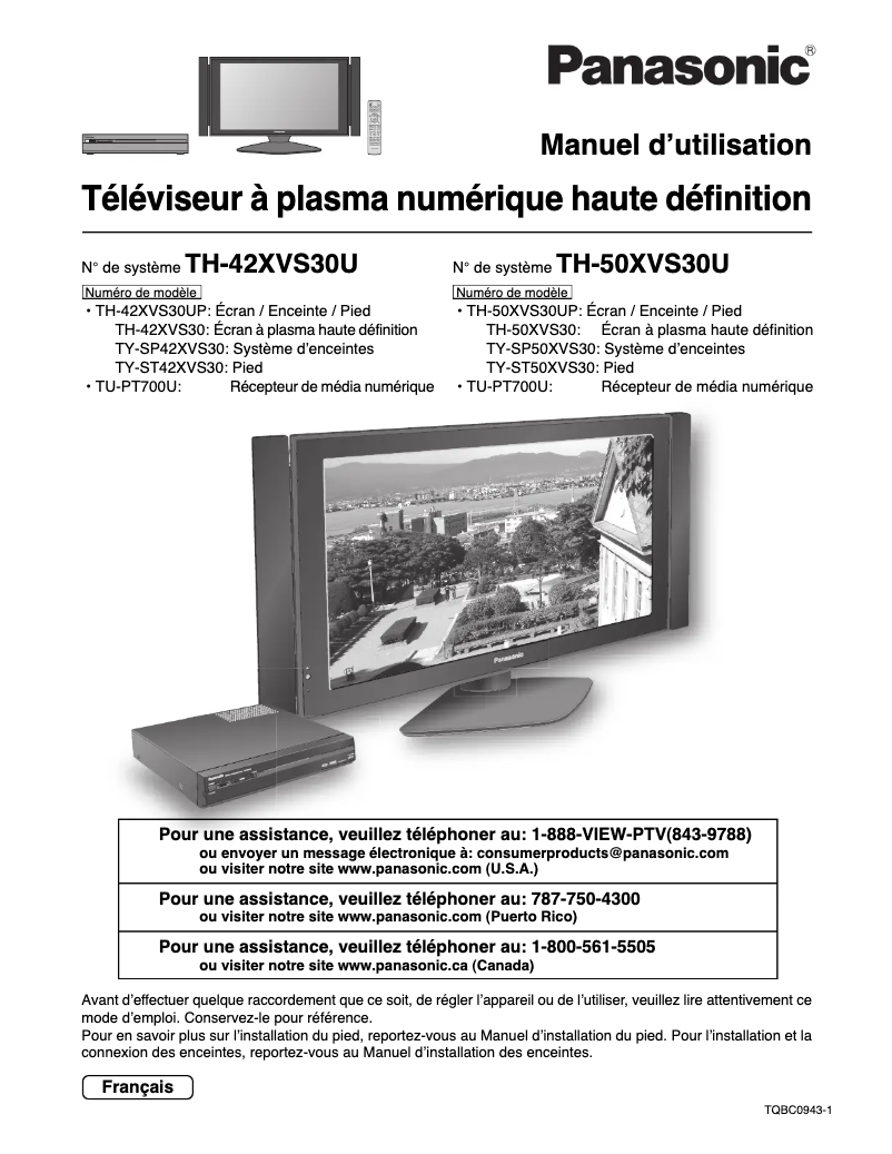Page 1 de la notice Manuel utilisateur Panasonic TH-50XVS30U