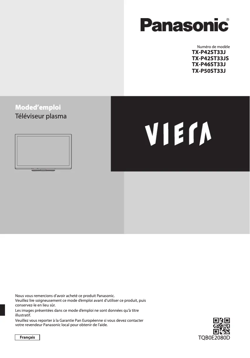 Page 1 de la notice Manuel utilisateur Panasonic Viera TX-P42ST33