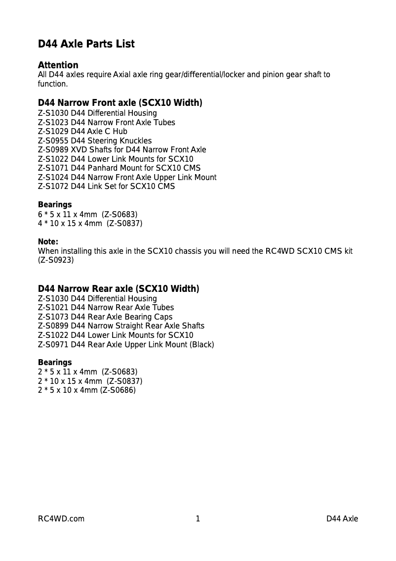 Page 1 de la notice Manuel utilisateur RC4WD Z-S1027