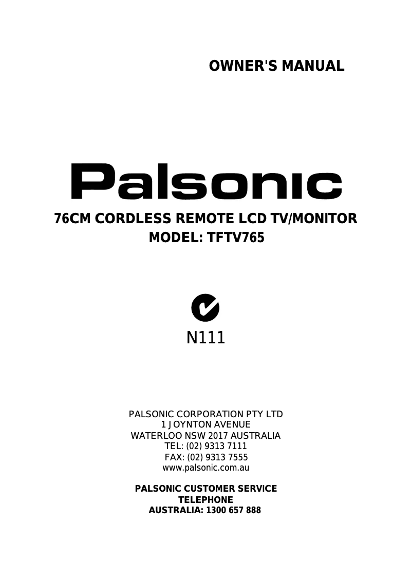 Page 1 de la notice Manuel utilisateur Palsonic TFTV765