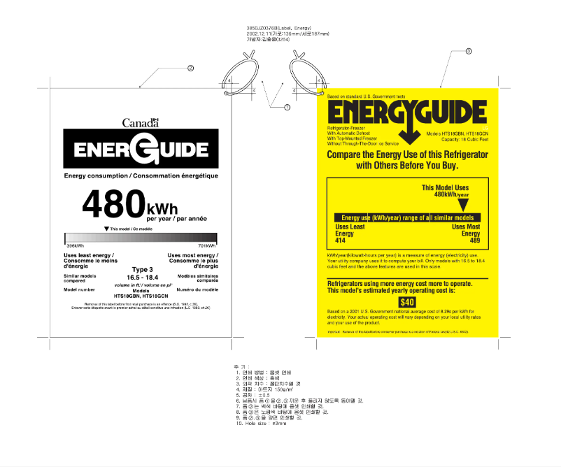 Page 1 de la notice Label énergétique Hotpoint HTS18GBNCC