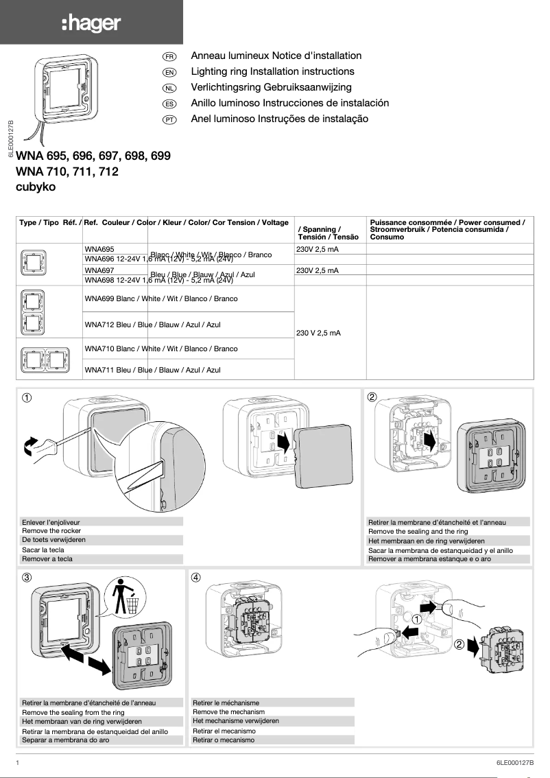 Page n°1 - Manuel utilisateur Hager WNA699