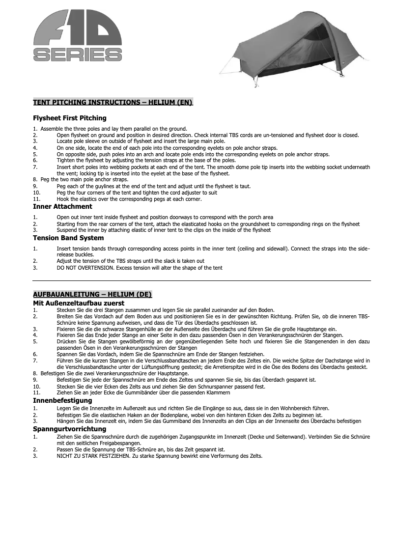 Página 1 del manual Manual de usuario Vango F10 Helium UL 1